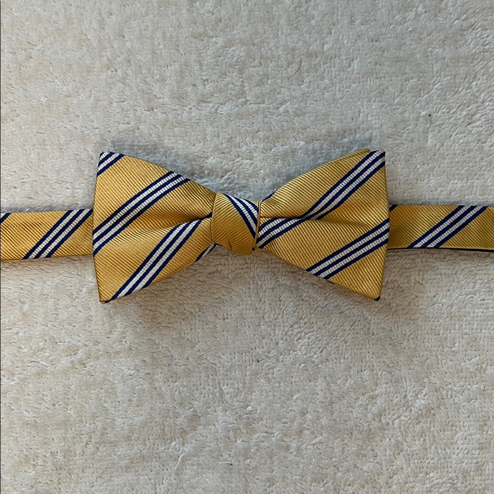 Stylish Boys Yellow and Navy Striped Bow Tie, Adjustable Sizing (14 1/2 - 20)